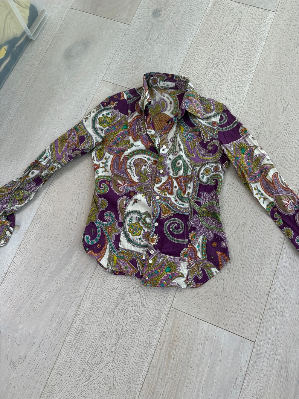 Etro Purple Paisley Button-Up Silk Blouse